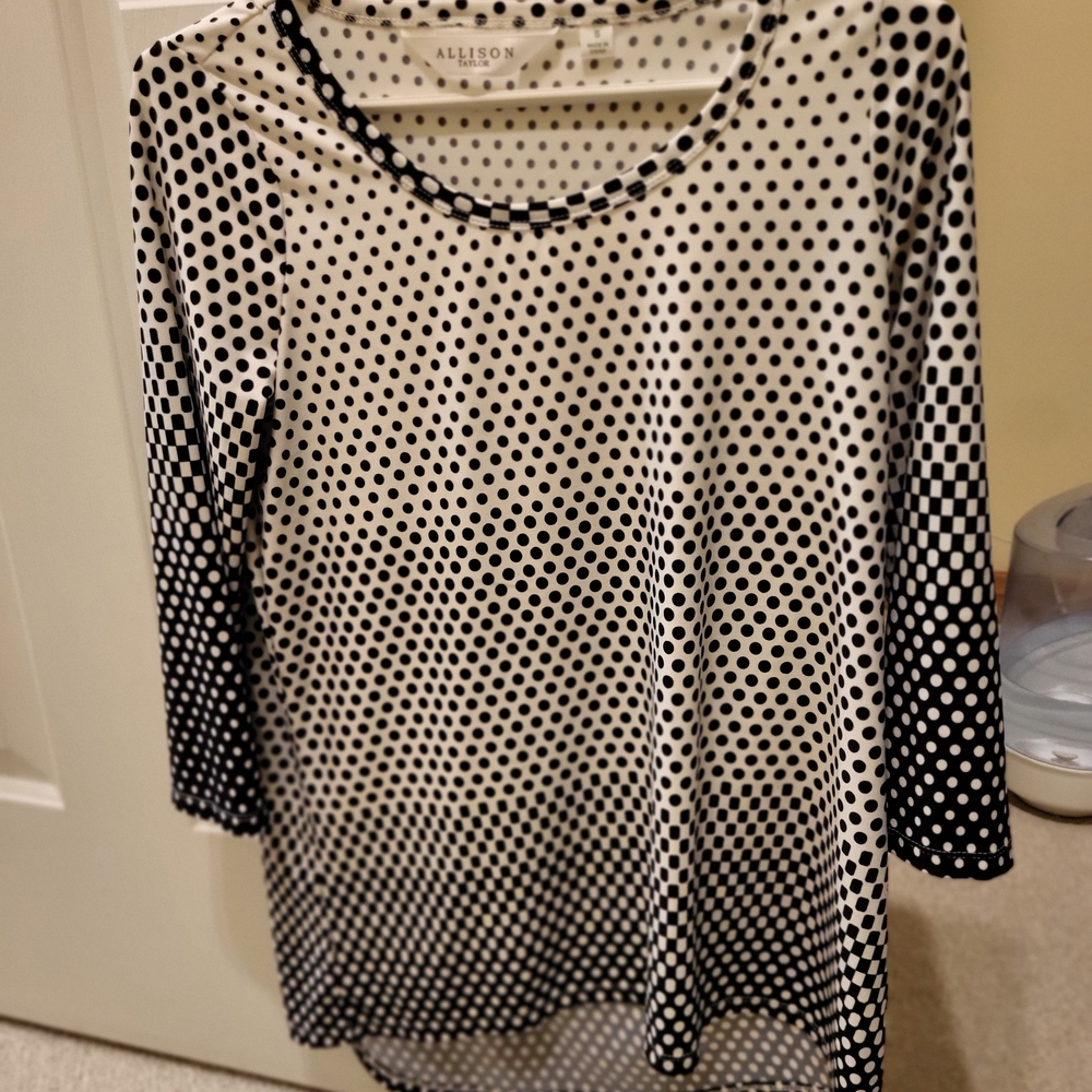 Allison Taylor Black and White Polka Dot Long Sleeve Top